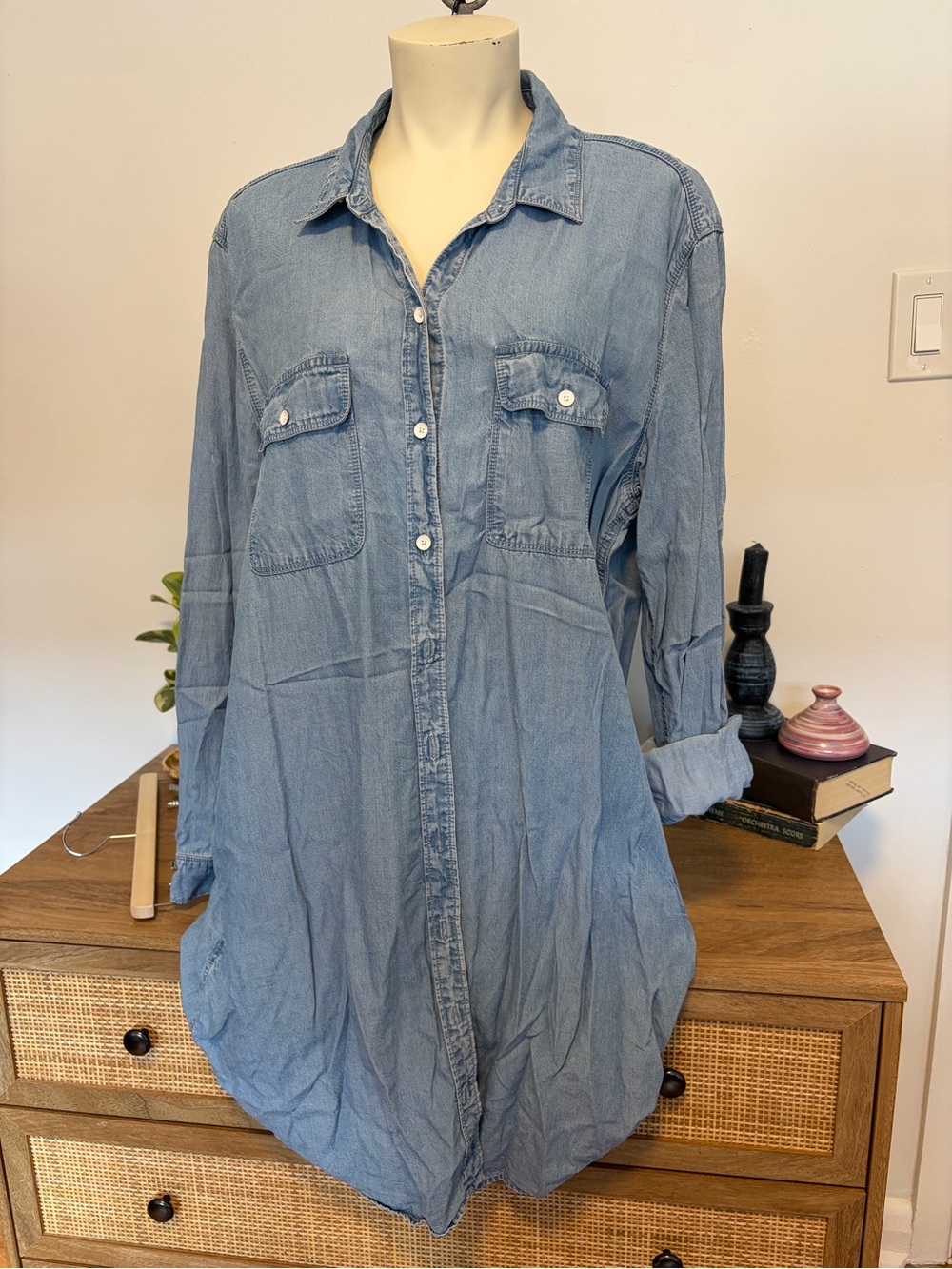 Gap 1969 Chambray Button Down Tunic Shirt Dress 100% Lyocell Size XL